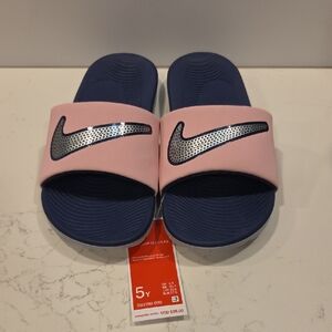 Nike Pink and Navy Slide Sandals